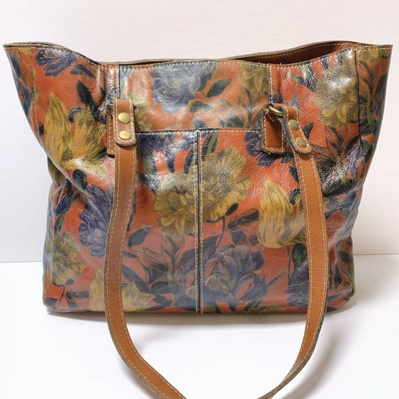 *Patricia Nash Brown & Multicolor Handbag Leather Print Tote Size Large - Picture 3 of 7